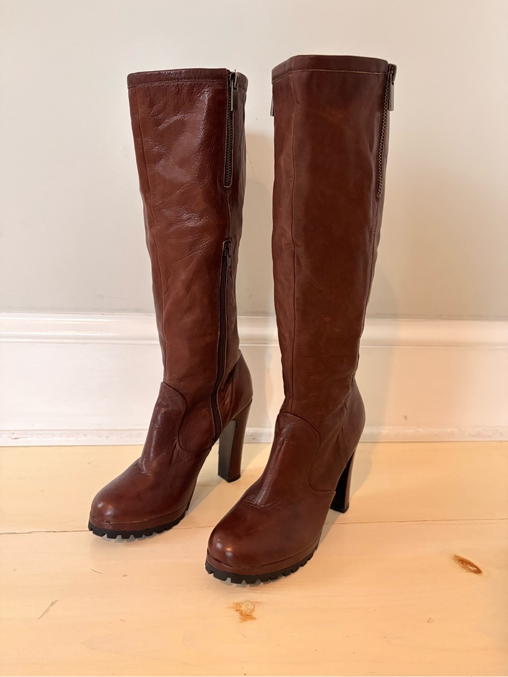 Dolce Vita Brown Leather Knee-High Heeled Boots